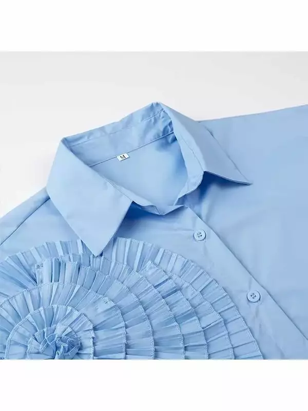 Женская Повседневная рубашка с отложным воротником, свободная многослойная рубашка с длинными рукавами, украшенная цветами, в стиле ретро, на пуговицах, 2024