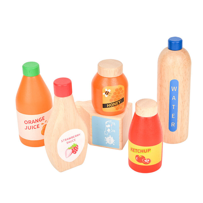 Simulazione in legno di giocattoli da cucina per famiglie decorazioni per Studio fotografico Set di bottiglie per succhi di bevande blocco regalo per bambini