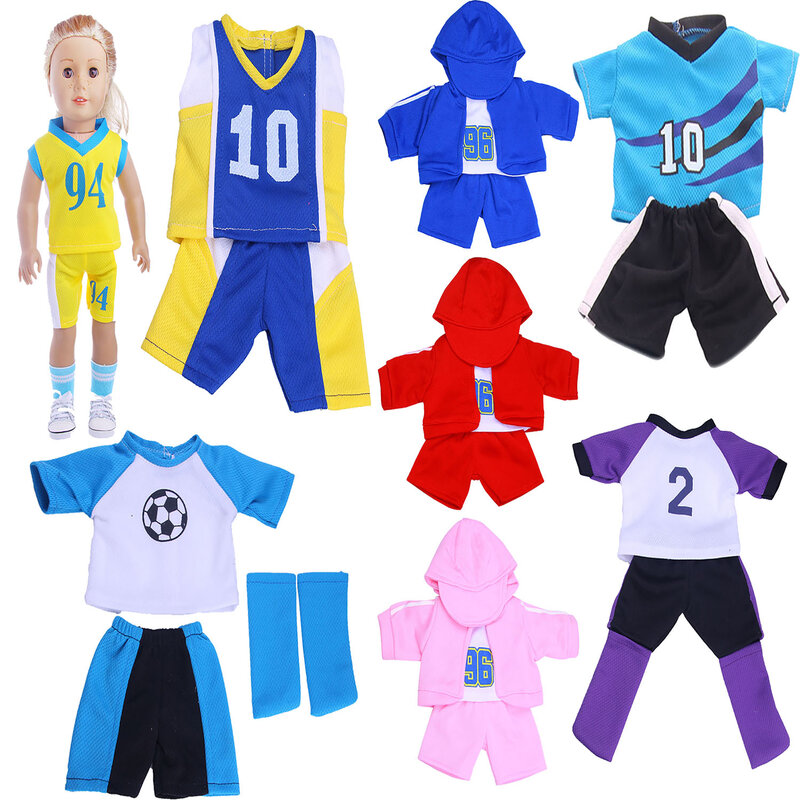 Futebol uniforme tênis meias boneca roupas acessório para 18 Polegada boneca 43cm boneca bebê nascido brinquedos para meninas, nossa geração