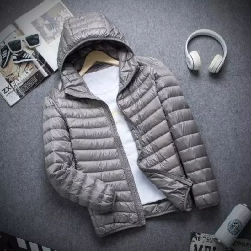 남성용 경량 다운 재킷, 짧은 후드, 대형, 초박형, 경량, 청소년 슬림 코트, 새로운 브랜드, 가을, 겨울 패션