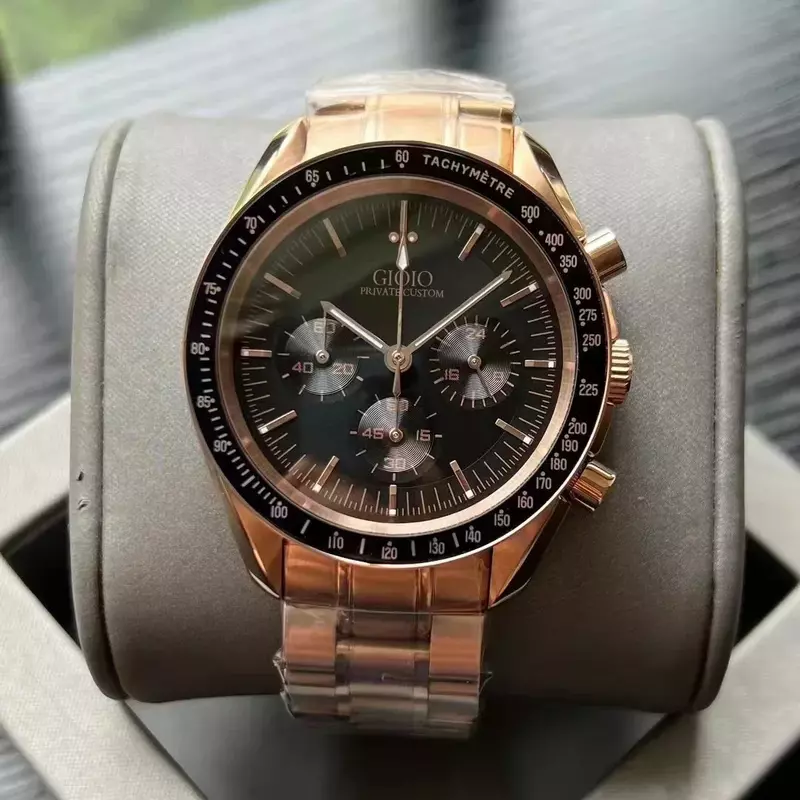 Роскошные мужские кварцевые часы с хронографом VK63, часы из нержавеющей стали, розовое золото, зеленые, скоростные часы с кожаным ремешком, 2023