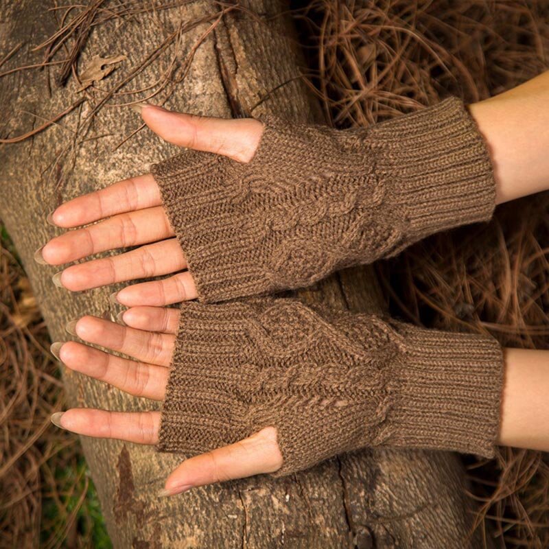 Зимние теплые трикотажные перчатки без пальцев, женские Акриловые эластичные перчатки на полпальца, вязаные крючком искусственные перчатки для девочек T77