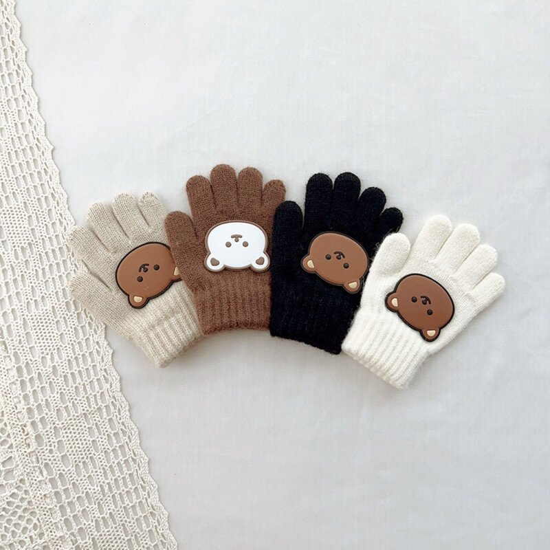 Lovely Kids Knitted Gloves Colorful Kintting Little Bear Cartoon Printed Gloves Winter Warm Gloves