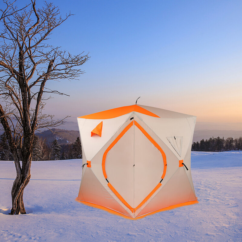 Ice Fishing Tent 180x180x200CM Cold Resistance Wind And Rain Protection Suitable For Outdoor Fishing Orange&White[US-Stock]