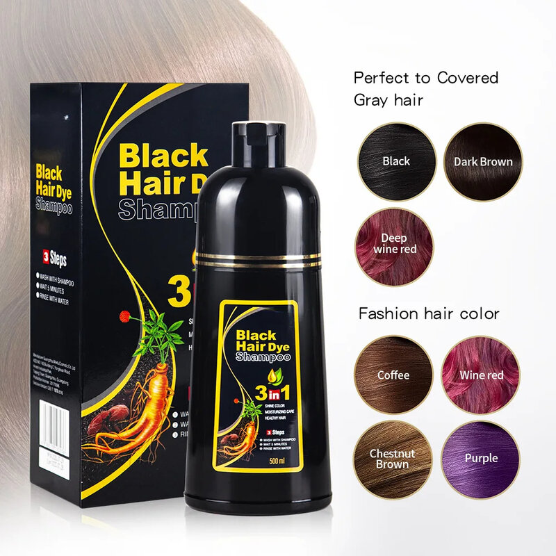 Champú de tinte para el cabello 3 en 1 para mujer, cubierta de color Natural de Polygonum, gris a negro, oscurecimiento de pelos instantáneo, 100ml/500ml
