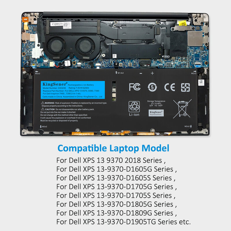 KingSener baterai Laptop 6842mAh DXGH8 untuk DELL XPS 13 9380 9370 7390 untuk DELL Inspiron 7390 2-in-1 7490 G8VCF 0H754V P82G 52WH
