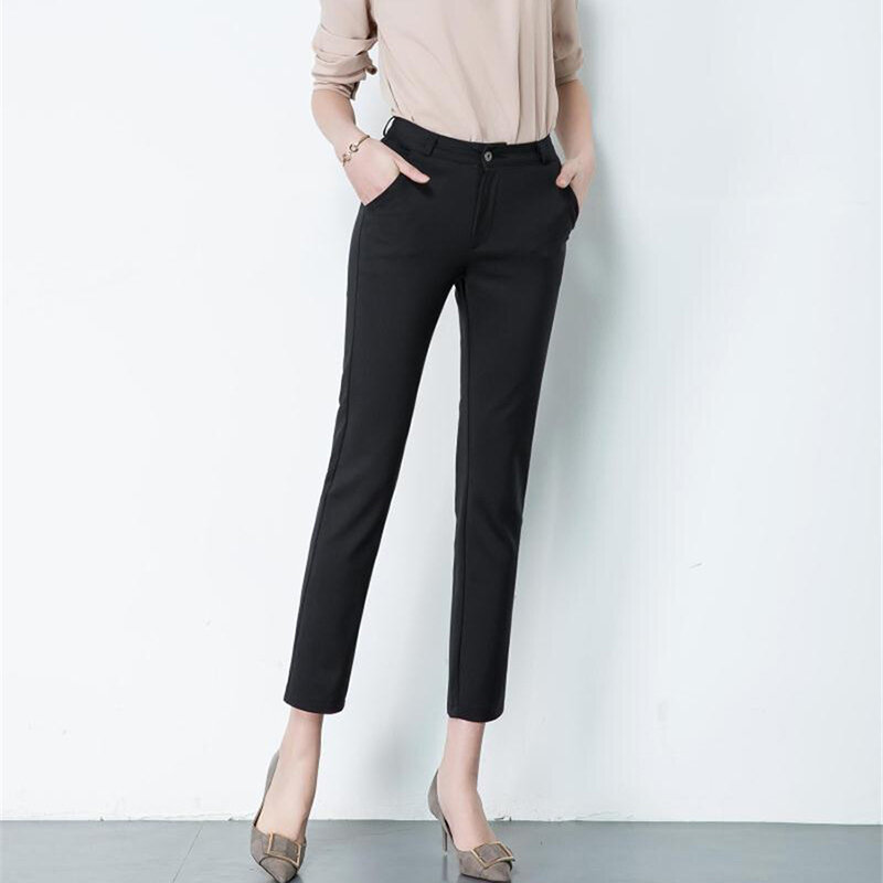 S-4xl Big Size Womens Formal Office Pencil Pants New Elegant OL Work Pantalones Casual Elastic Cotton Slim Ankle-length Trousers