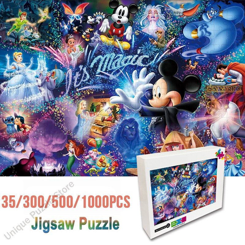 Puzzle de Collection de personnages Disney en bois, 35/300/500/1000 pièces, jouets éducatifs pour enfants, cadeau d'anniversaire