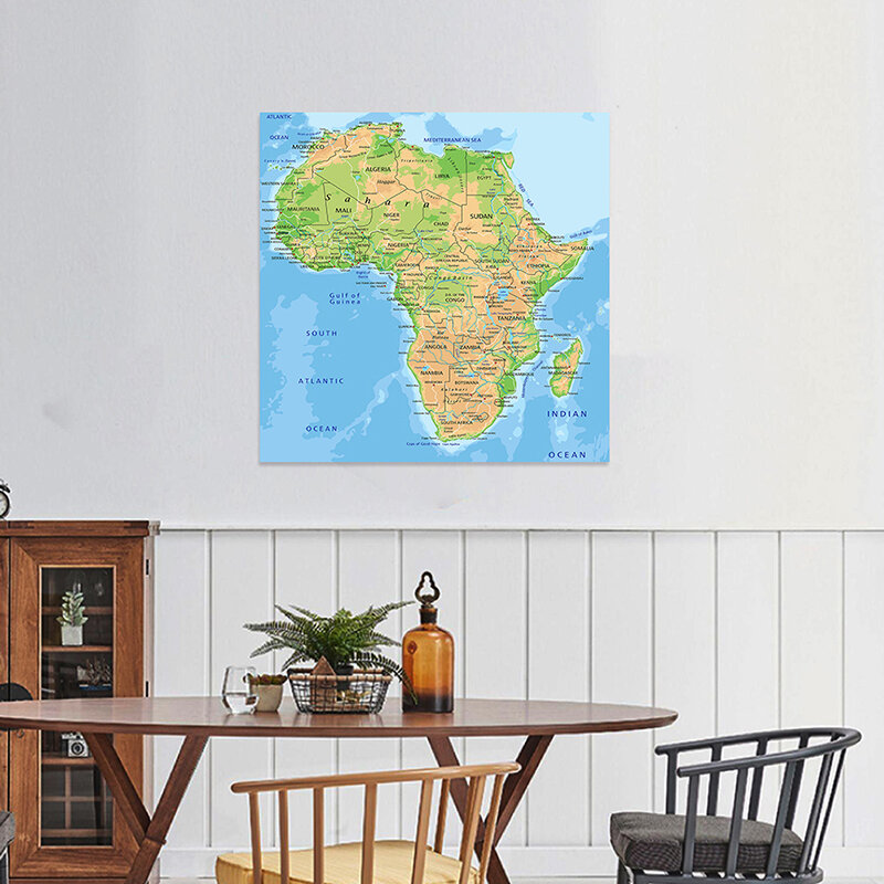 아프리카 지도 프랑스 벽 장식 프린트 부직포 캔버스 그림, 거실 홈 장식, 학교 용품, 90x90cm