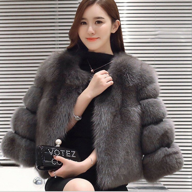Abrigo ajustado de piel de zorro versión coreana para invierno