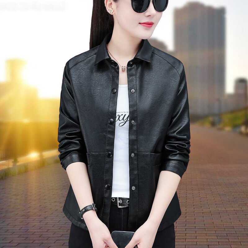 Nuova giacca da donna in pelle sintetica da donna con risvolto Versatile alla moda sudcoreana primavera autunno inverno giacca in pelle da donna
