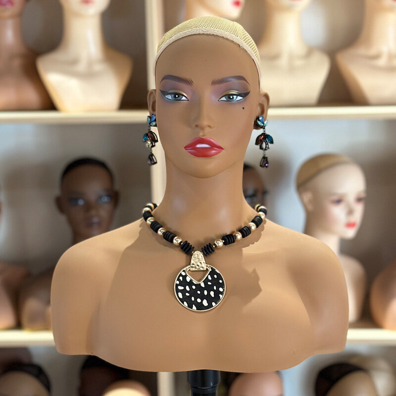 Realista PVC Manequim Feminino Cabeça Com Exibição De Ombro, Boneca Manequim, Busto Para Perucas, Jóias, Acessórios De Beleza, Exibindo