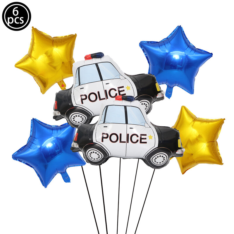 Dekorasi pesta departemen polisi Set balon Nomor 32 inci balon mobil patroli spanduk ulang tahun tema polisi perlengkapan pesta ulang tahun