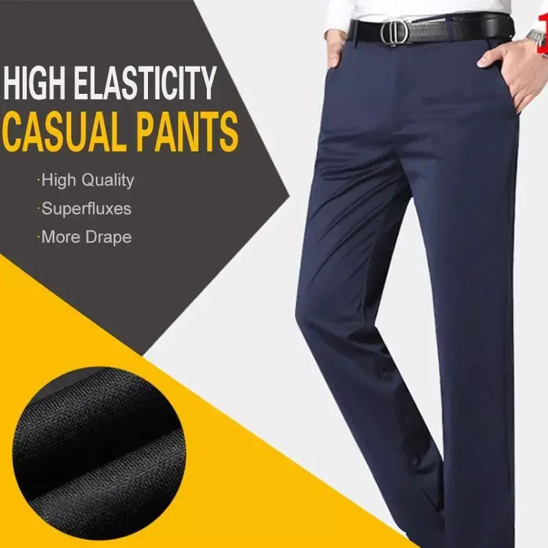 High Stretch Men's Classic Pants Summer Autumn Casual Pants Elastic High Waist Jogger Trousers Male Business Pants Dropshipping