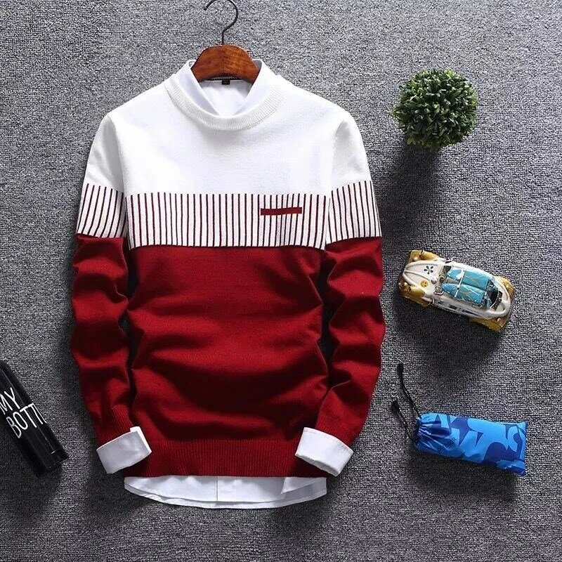 Autumn Sweaters Pullovers Men Fashion Strip Causal Knitted Sweaters Pullovers Mens Slim Fit O Neck Knitwear Mens Brand Clothing