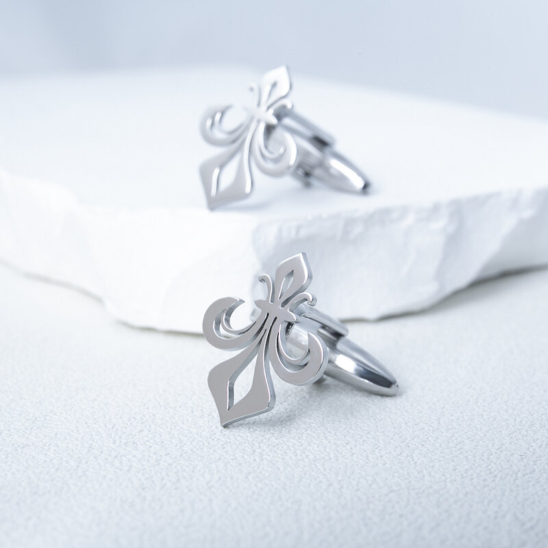 Classic Christianity Holy Lily Flower Cufflinks Stainless Steel Men Shirt Suit Buttons Vintage Religious Jewelry Wedding Gifts