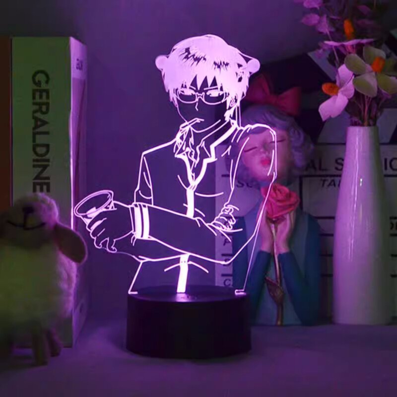 사이키 쿠스오 3D 야간 조명, 뜨거운 애니메이션 야간 조명, 아크릴 테이블 램프, USB 침대 옆 램프, 방 장식, 어린이 선물, 3 색, 7/16 색
