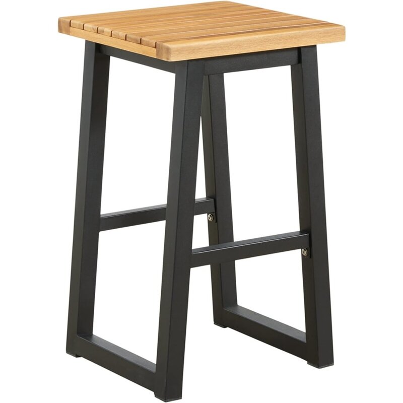 Juego de mesa de madera para exteriores, Mostrador de Patio con 2 bancos, color marrón y negro, 3 piezas