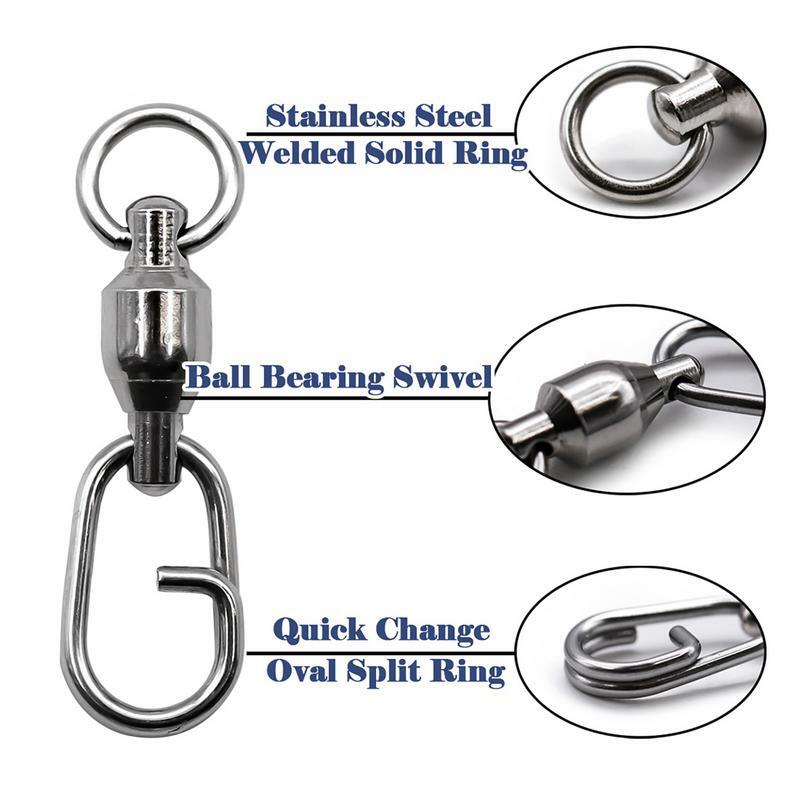1pc Fishing Bearing Rolling Swivels Snap Stainless Steel Oval Split Rings Hooked Swivels Snap Fishing Lure Connector Accessories