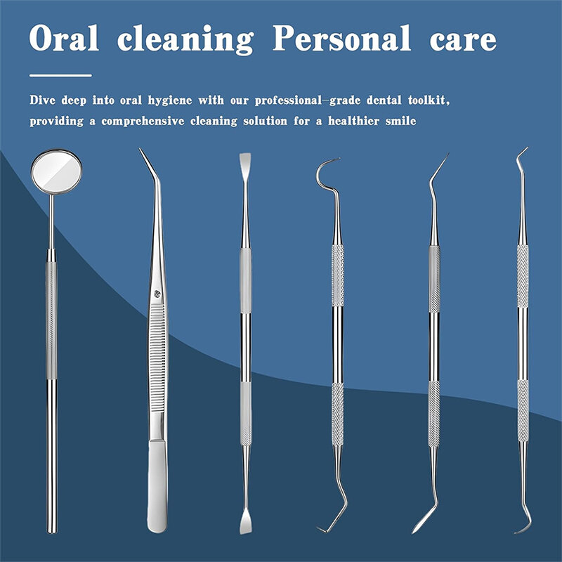 Herramientas de limpieza Dental de acero inoxidable, espejo Dental, doble sonda, limpiador de dientes de Hoz/azada, productos de herramientas dentales, Kit de cuidado bucal