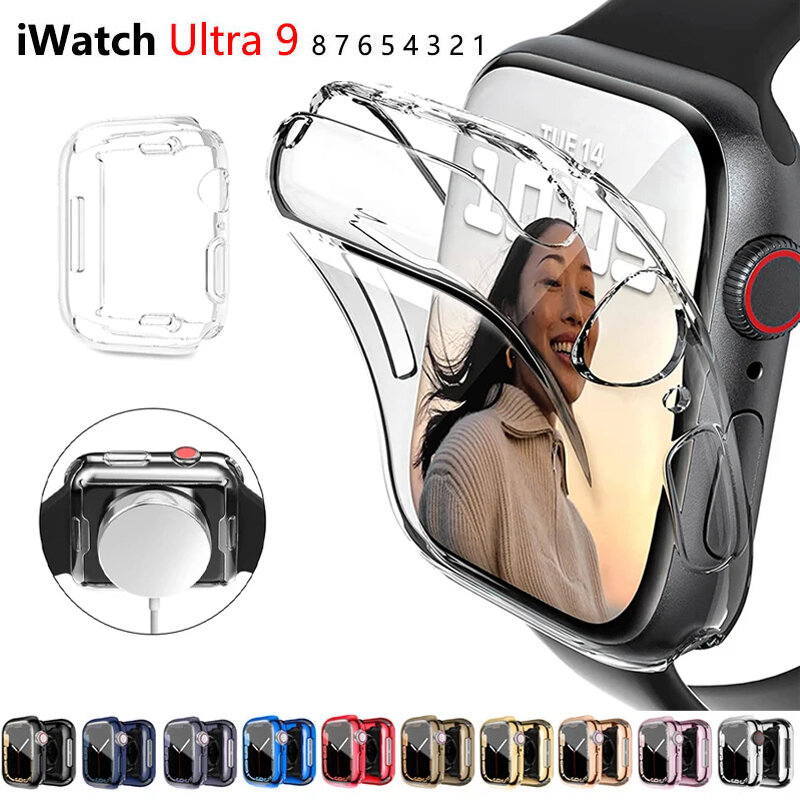 Protector de pantalla para funda de Apple Watch, 45mm, 41mm, 44MM, 40MM, 42mm, 38MM, cubierta completa de TPU, accesorios para Iwatch Series 9, 8, 7, SE, 6, 3