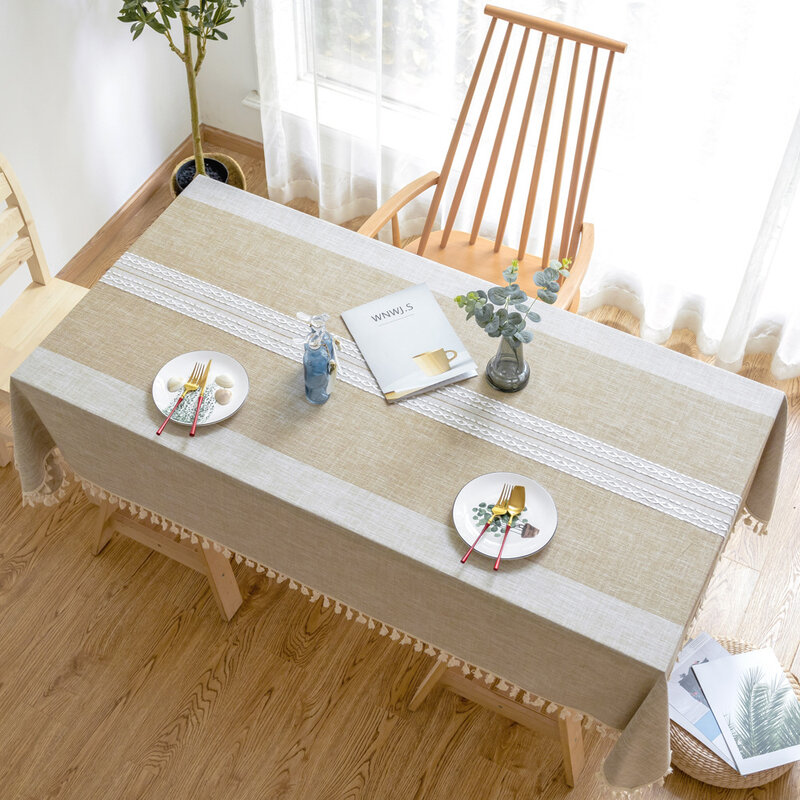 Toalha de mesa de linho de algodão com borlas à prova doilágua oilproof chá listrado toalha de mesa grosso retangular casamento jantar cobrir