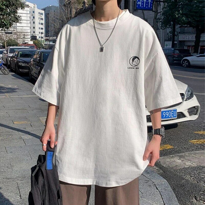 Japanese Streetwear T-shirt Men's Summer Oversized Graphic Printed Tshirts Cotton Short Sleeve Breathable Letter Tee Shirt