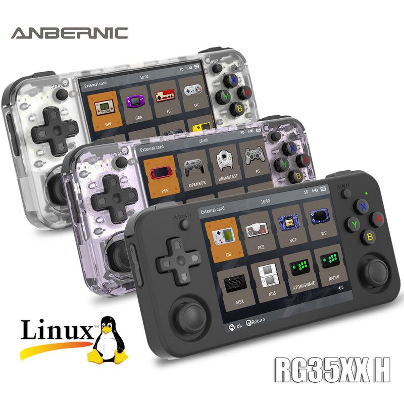 Ручные консоли ANBERNIC RG35XX H для игр в видеоиграх, 3,5-дюймовый экран IPS 3,5*640, игровой ретро-плеер 480 мАч, 3300 + игр