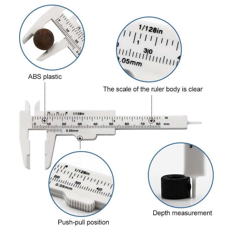 1PC 0-80mm scala a doppia regola calibro a corsoio in plastica studente quadrante calibro micrometro righello di misurazione diametro interno misuratore di profondità
