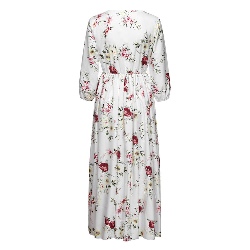 Gaun Maxi besar untuk wanita, gaun liburan kasual leher bulat Lengan setengah motif bunga, rok panjang wanita kasual modis