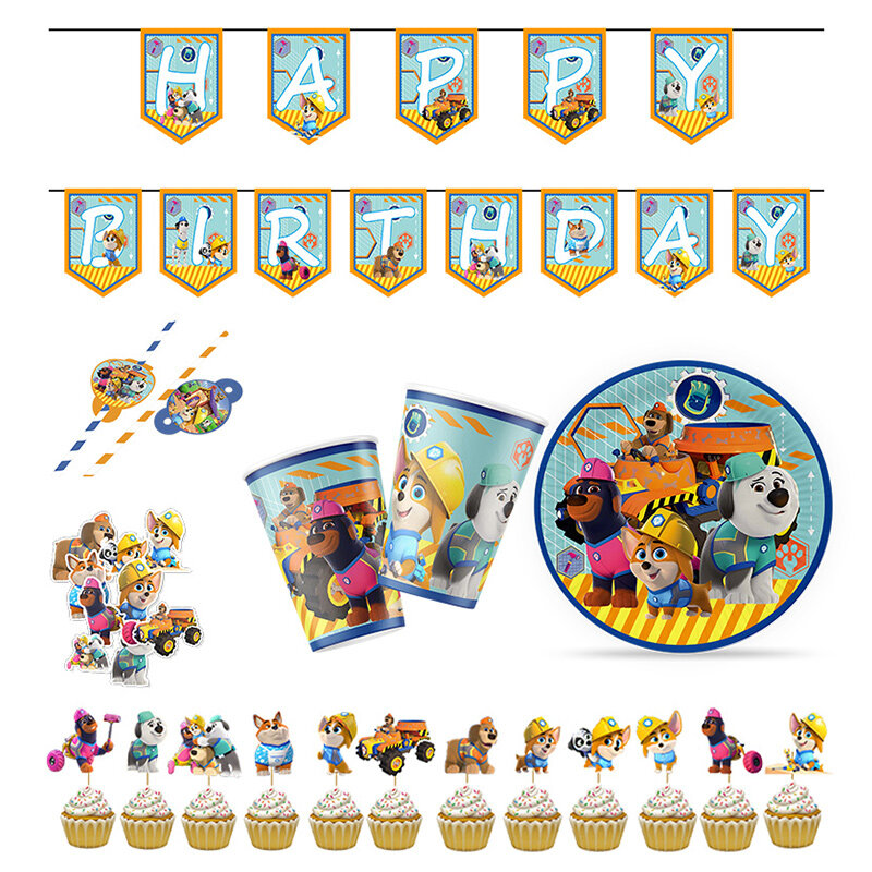 Disney Pupstruction Party Decoration Paw Print tema forniture per eventi per bambini Balloon stoviglie usa e getta Banner Plate Cups Part