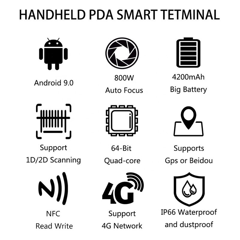 Escáner de código de barras Pda, Terminal móvil de mano resistente, 1d, 2d, Qr, certificado Ce, Fcc, Rohs, Ccc