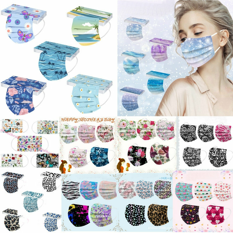Máscaras faciais descartáveis de 3 camadas para mulheres, capa de boca, borboleta, flor, moda adulta