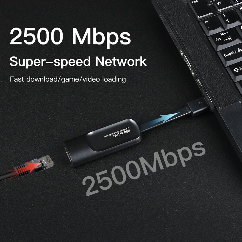 Adaptador Ethernet de 2500Mbps, tarjeta de red Gigabit USB tipo C a RJ45 Lan con cable para MacBook, iPad y portátil