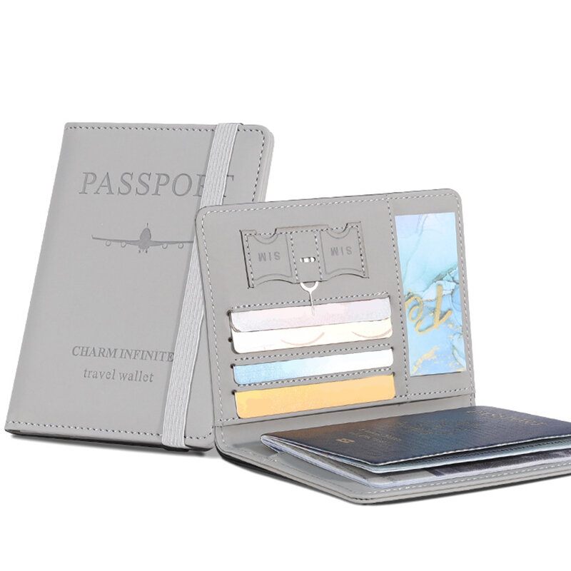 غطاء جواز سفر مضاد للسرقة ، فتحات متعددة ، حافظة بطاقات الهوية ، حامل جلد صناعي ، حقيبة سفر ، حافظة محفظة ، منظم مستندات