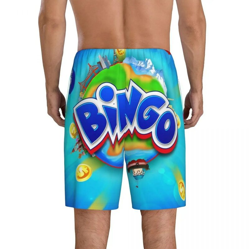 Custom Bingo Papier Spel Pyjama Short Nachtkleding Voor Mannen Elastische Tailleband Slaap Lounge Korte Pjs Met Zakken