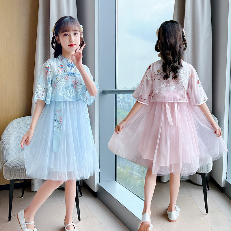 Vestido de princesa hanfu infantil, roupa de fada infantil, vestido tradicional chinês Qipao Cheongsam, lindo, verão, novo, 2023