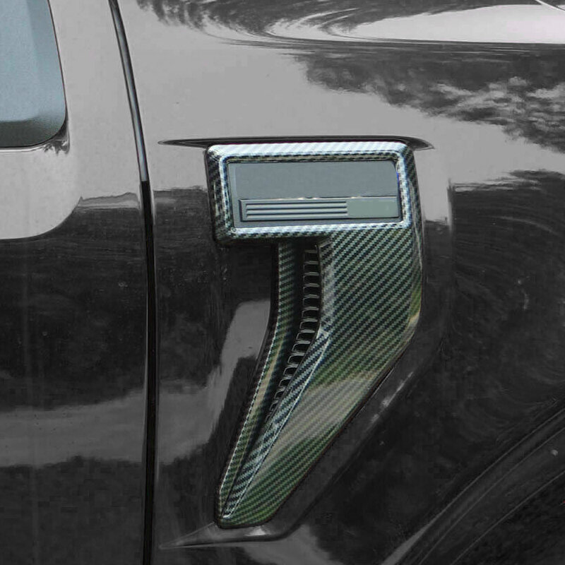 Zwarte Auto Voor Links Rechts Side Fender Badge Emblem Cover Trim Set Abs Fit Voor Ford F150 F-150 2021 2022 carbon Fiber Stijl