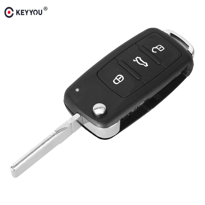 KEYYOU-carcasa de llave plegable remota para VOLKSWAGEN, carcasa de llave sin cortar, 3 botones, para VW, Tiguan, Golf, Sagitar, Polo, MK6