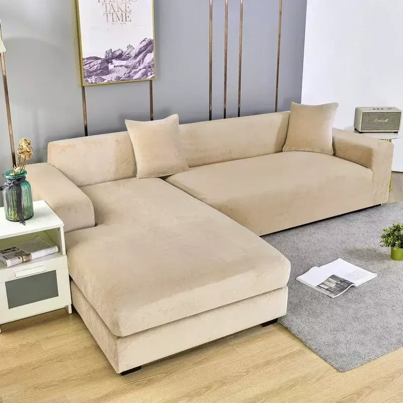 Velvet Plush Sofa Covers 1/2/3/4 Seats Solid Couch Cover L Shaped Sofa Cover Protector Bench Covers