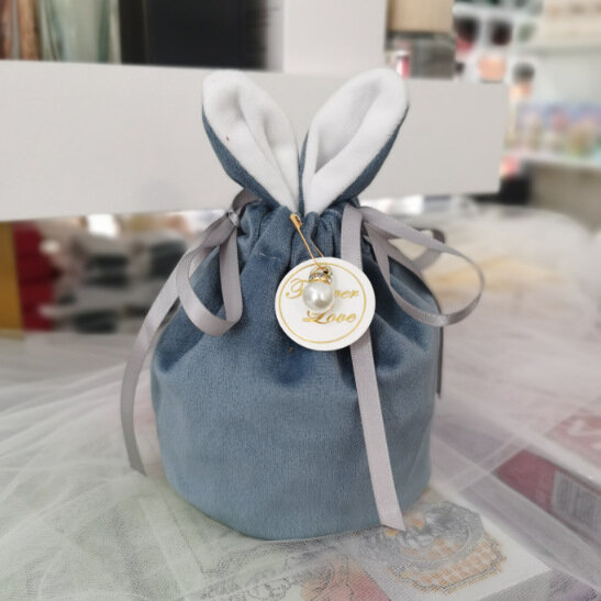 Velvet Candy Bag, Velvet Cloth, Easter Rabbit Ear Candy Bag, Candy Box with Hand Gift, Hand-held Cloth Bag