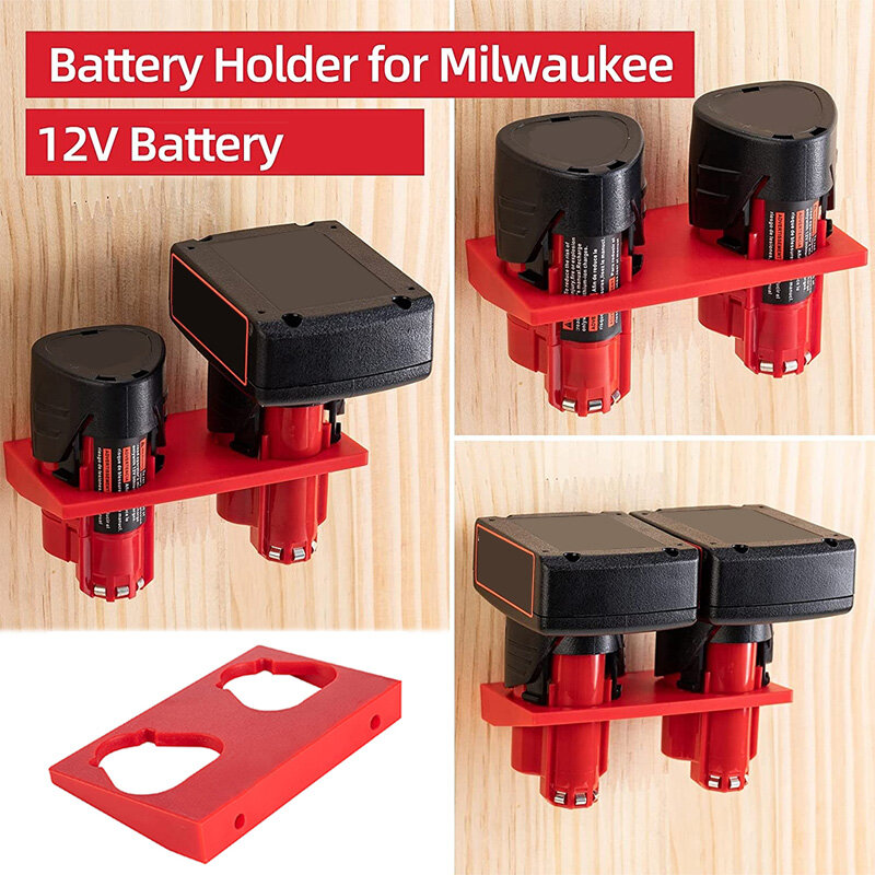 5PCS Battery Holder for Milwaukee 12V Li-ion Battery,Wall Mount Battery Dock Holder Fit for Milwaukee 12V