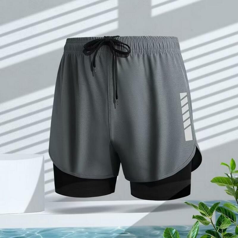 Pantalones cortos de secado rápido para hombre, Shorts de baño con capas dobles para deportes acuáticos, Jogging, diseño conservador ajustado, Verano