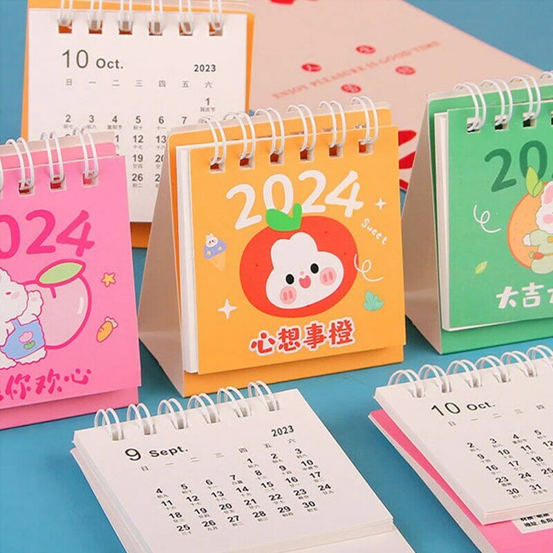 2024 Cute Little Fresh Desk Calendar Mini Desktop Planner Notepad Coil Calendar Book Office School Supplies