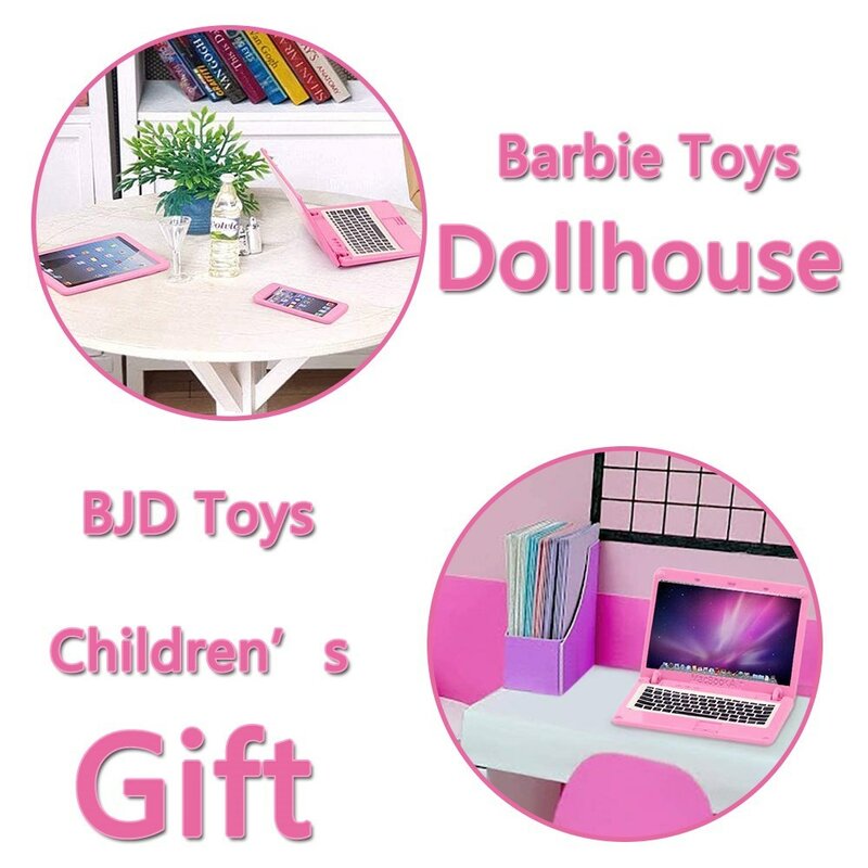 Dollhouse Mini Toy for Children, 1:12 Simulação, Laptop, Telefone, Tablet, iPad, Acessórios, Fits Barbies,BJD,Blythe Doll, DIY Gift for Girls