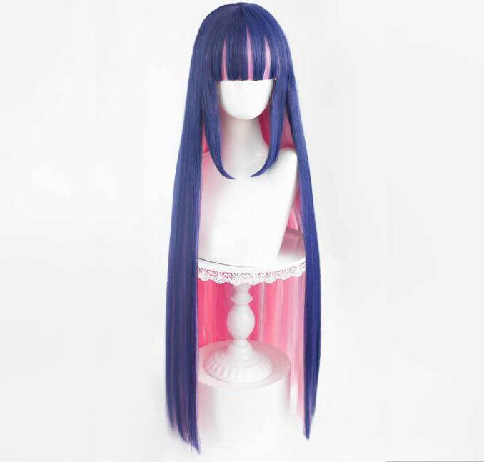 Parrucca Cosplay parrucca sintetica in fibra calza slip Anime con cintura di Garterbelt Cosplay colore sfumato federa per capelli lunghi federa per cuscino