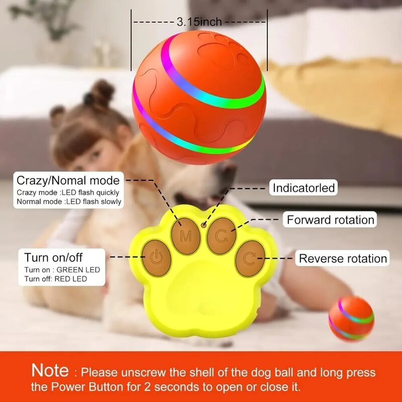 Bola elétrica inteligente do brinquedo do cão com LED piscando, brinquedos interativos da mastigação, controle remoto, USB recarregável, Pet, gatos