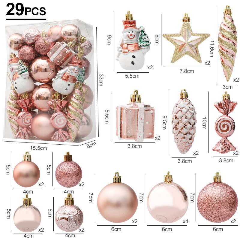29/20 Stuks Kerstboom Ballen Opknoping Hanger Candy Cane Dennenappel Ornament Set Kerst Huisdecoratie 2024 Navidad Nieuwjaar