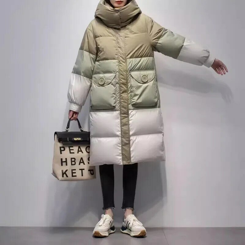 Cappotto invernale 2023 nuovo piumino d'anatra bianco addensato giacca con cappuccio addensata da donna moda Casual cappotto lungo femminile allentato