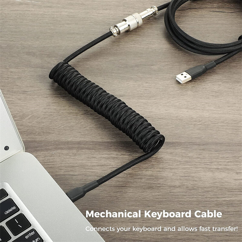 Cable en espiral para teclado mecánico tipo C, conector USB para ordenador de escritorio, aviador, 3M